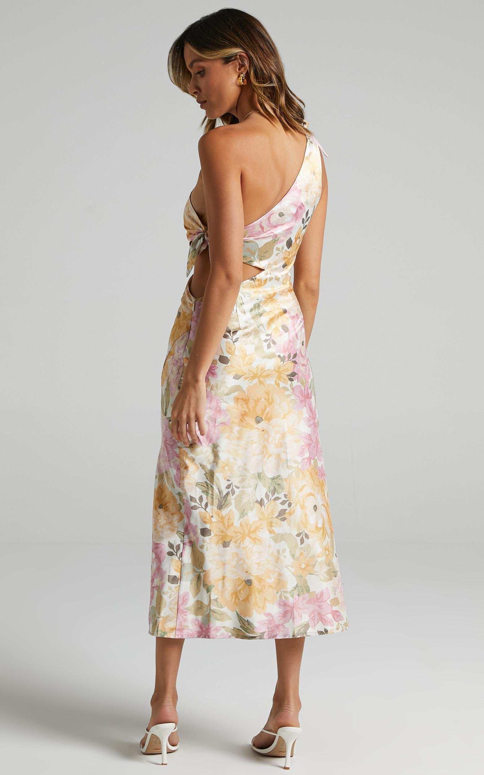 Glaucus Midi Dress - One Shoulder Cut Out Dress in Elegant Rose Product Image