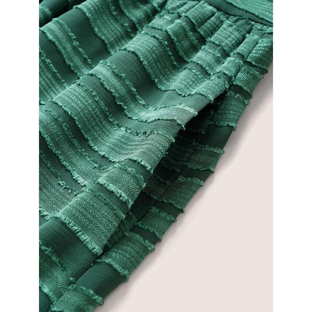 Plus Size Striped Plisse Ties Pocket Lantern Sleeve Dress DarkGreen Women Cocktail Non V-neck Elbow-length sleeve Curvy Knee Dress BloomChic 18-20/2X Product Image