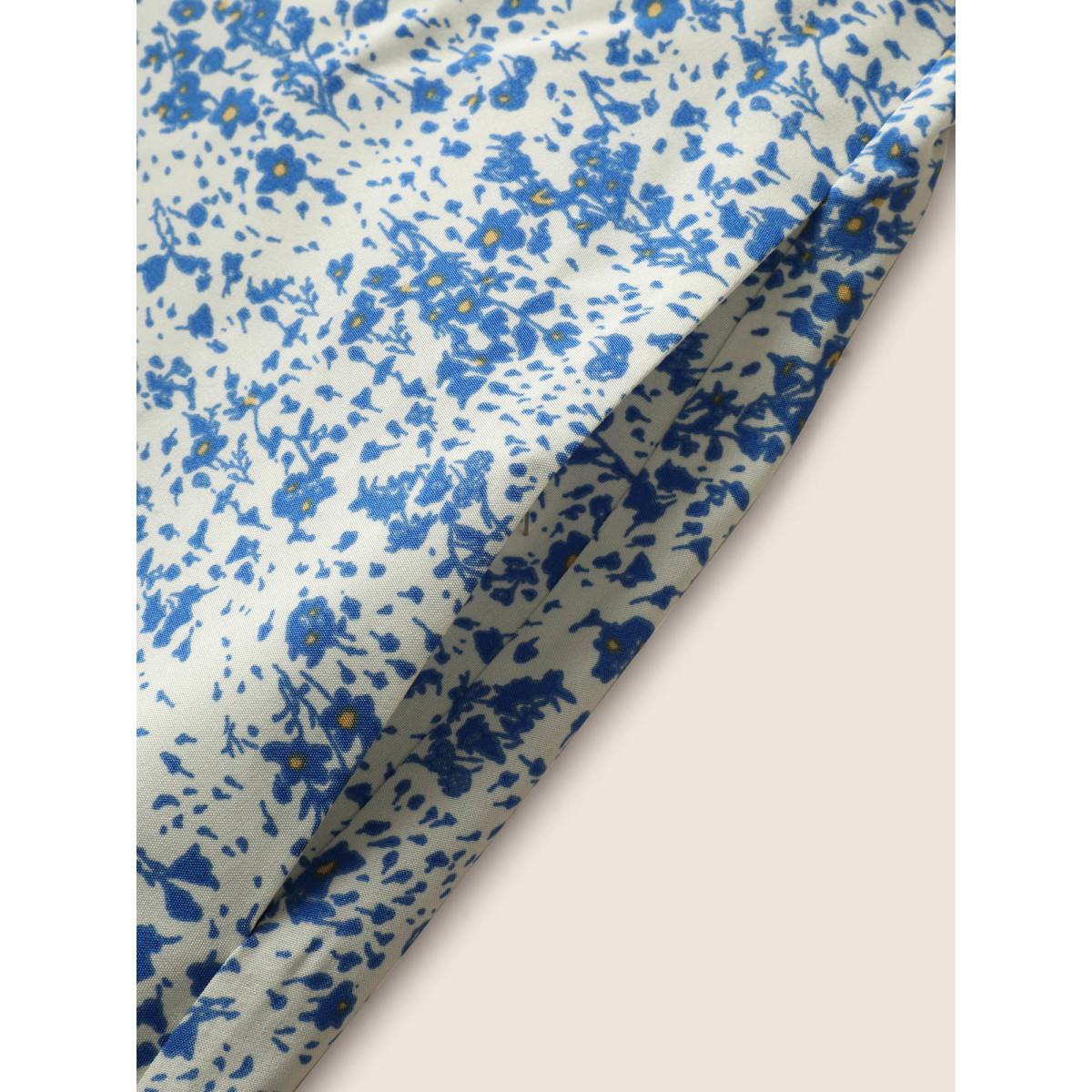 Plus Size Ditsy Floral Ruffle Trim Side Seam Pocket Dress White Women Elegant Ruffles Square Neck Sleeveless Curvy BloomChic 18-20/2X Product Image