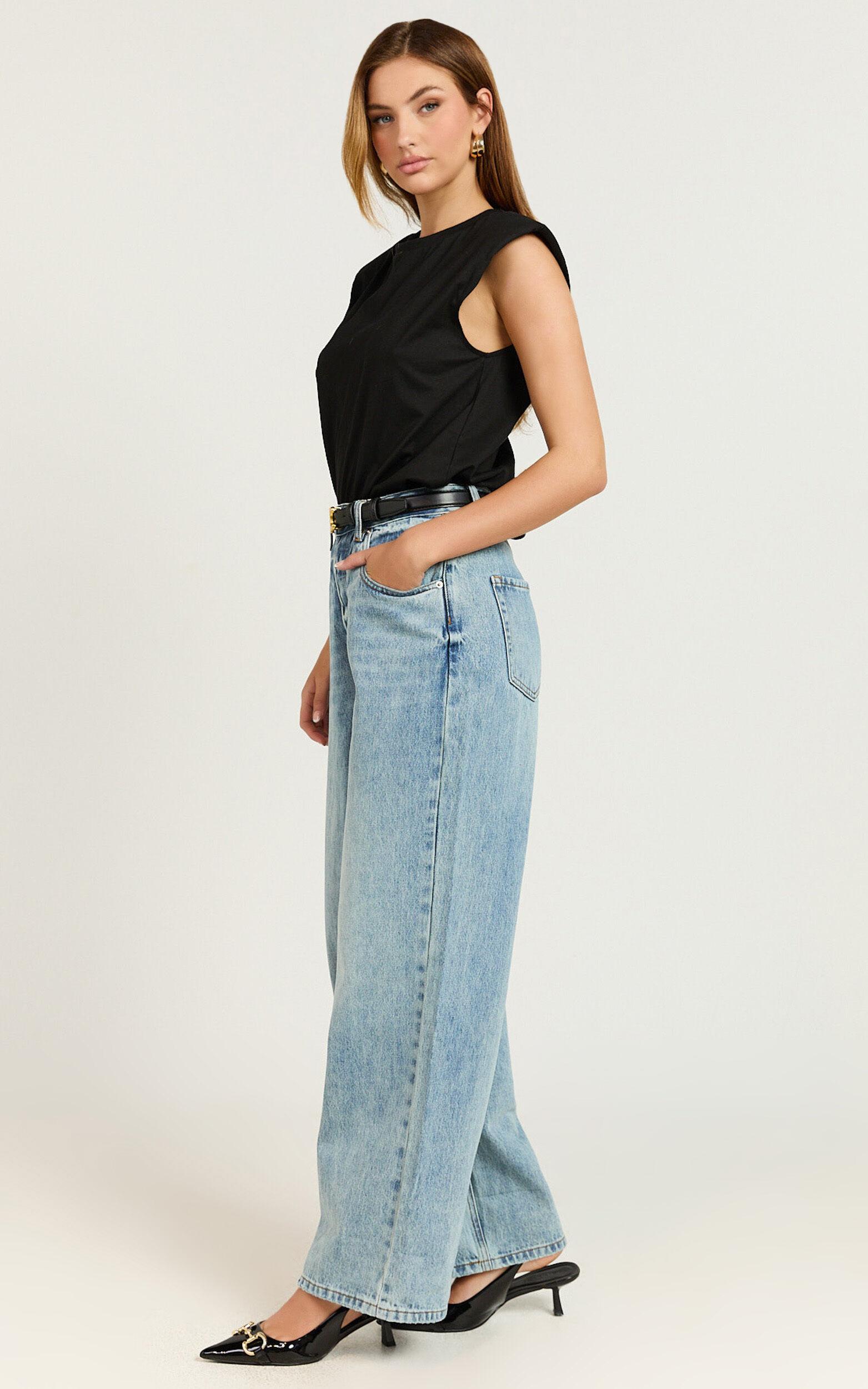 Amalie The Label - Herrera Low Rise Wide Leg Denim Jeans in Mid Blue Wash Product Image