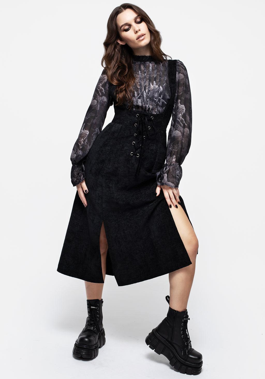 Valar Lace Up Midi Pinafore Dress Product Image