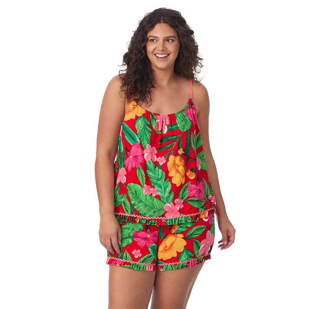 Plus Size Beauty Sleep Social 2-Piece Cozy Pajama Tank Top & Pajama Shorts Set, Women's, Size: 2XL, Aloha Product Image