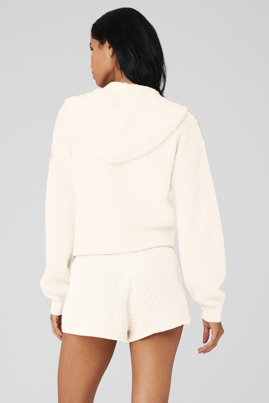 Cashmere Plush Waffle Full Zip Hoodie - Ivory Female Product Image