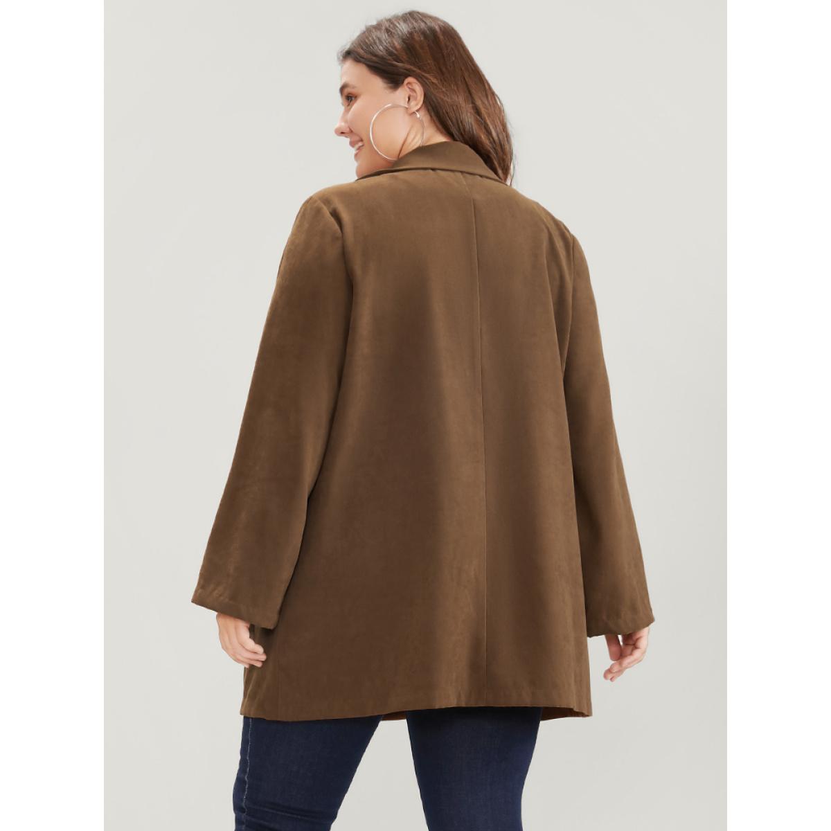 Plus Size Solid Pocket Suit Collar Double Button Blazer Brown Women Dailywear Plain Pocket Sleeve Long Sleeve Suit Collar 10/M Pocket Casual Blazers BloomChic Product Image