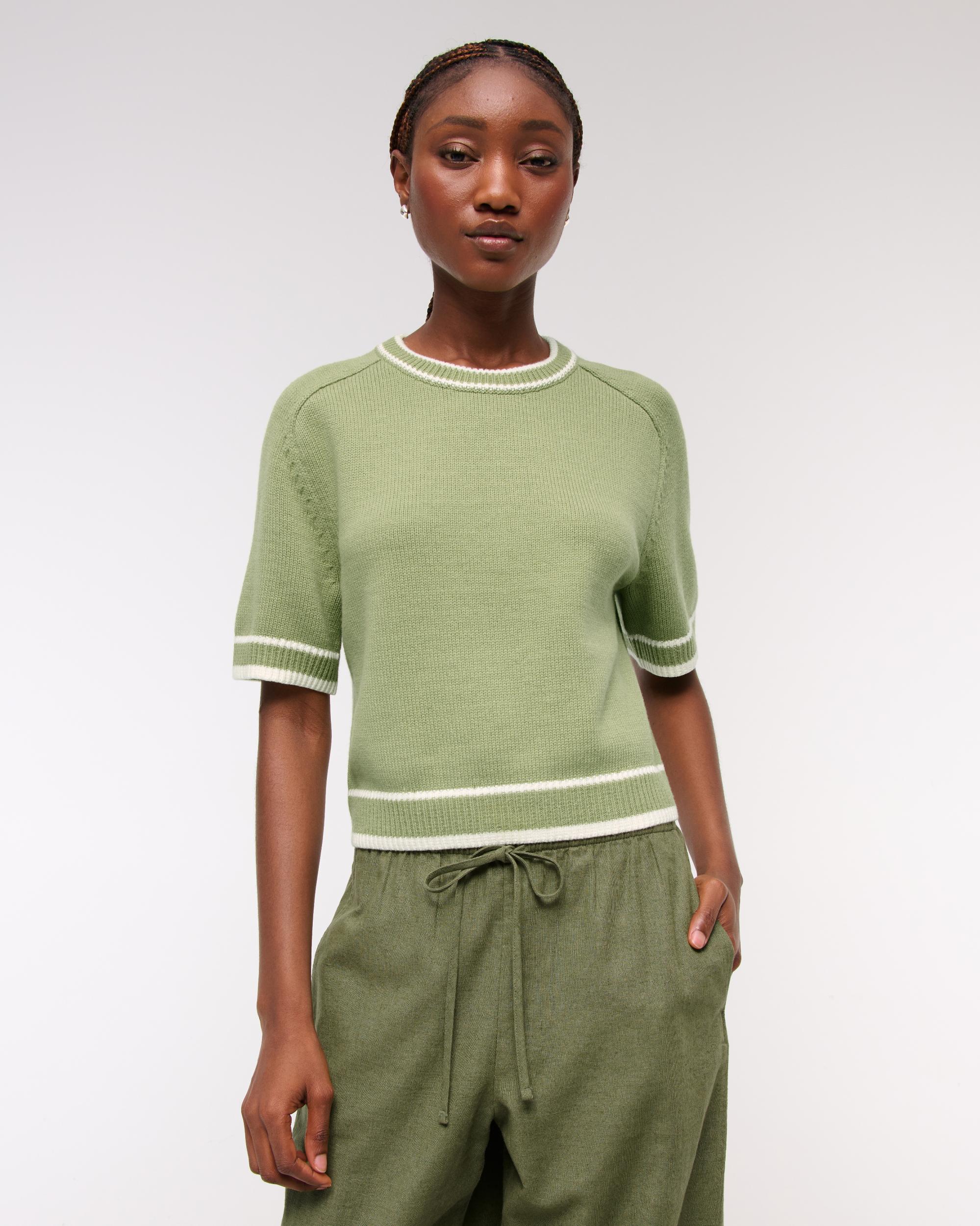 The A&F Madeline Textural Crew Sweater Tee Product Image