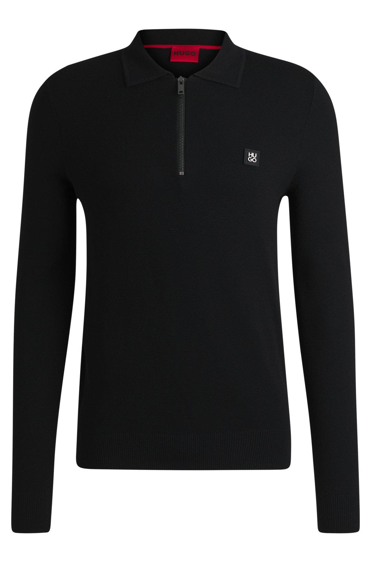 Zip-neck polo sweater with stacked logo Product Image