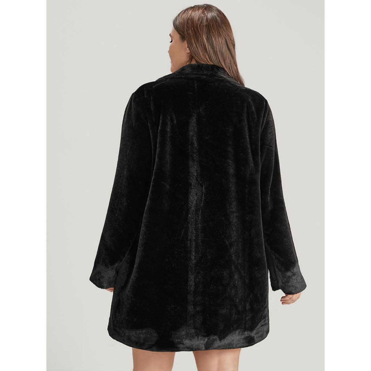 Plus Size Solid Pocket Faux Fur Button Front Coat Women Black Party Pocket Ladies Going out Winter Coats BloomChic 30/6X Product Image