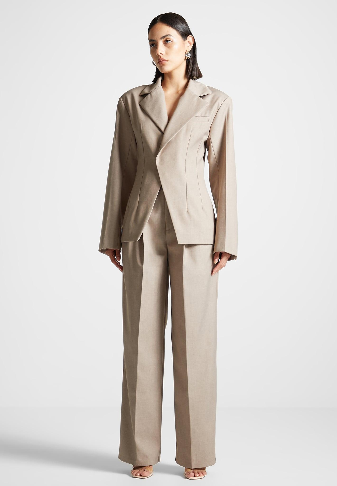 Tailored Double Breasted Blazer - Taupe Female Product Image