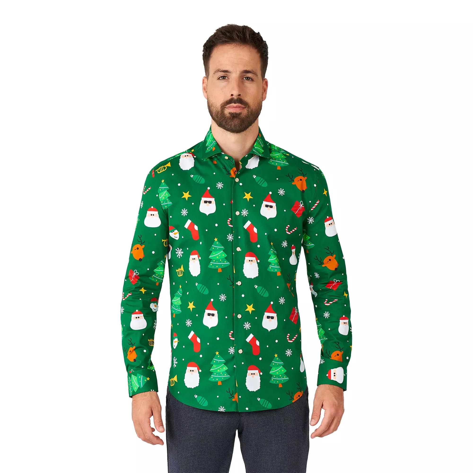 Men's OppoSuits Festivity Christmas Holly Button-Down Shirt,  Product Image