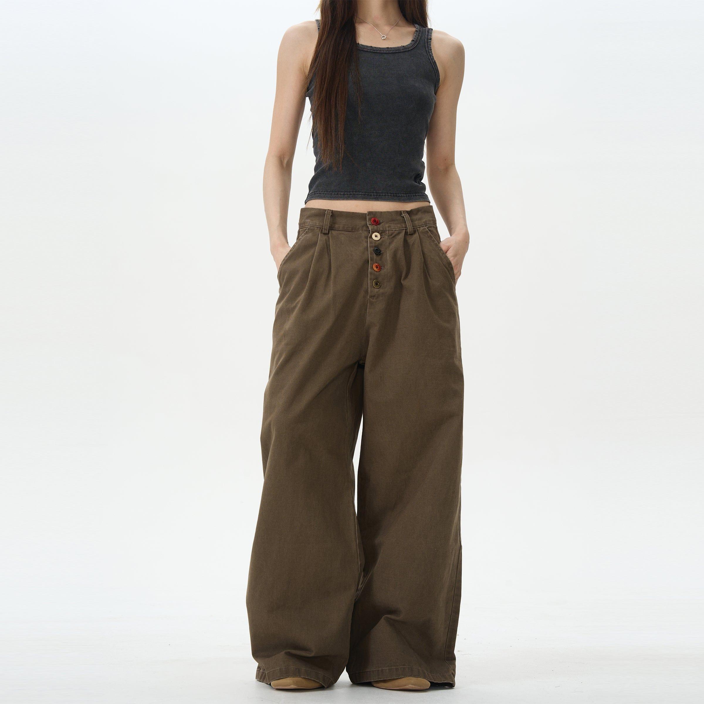 RT No. 12623 BUTTONED PLEATED STRAIGHT PANTS Product Image