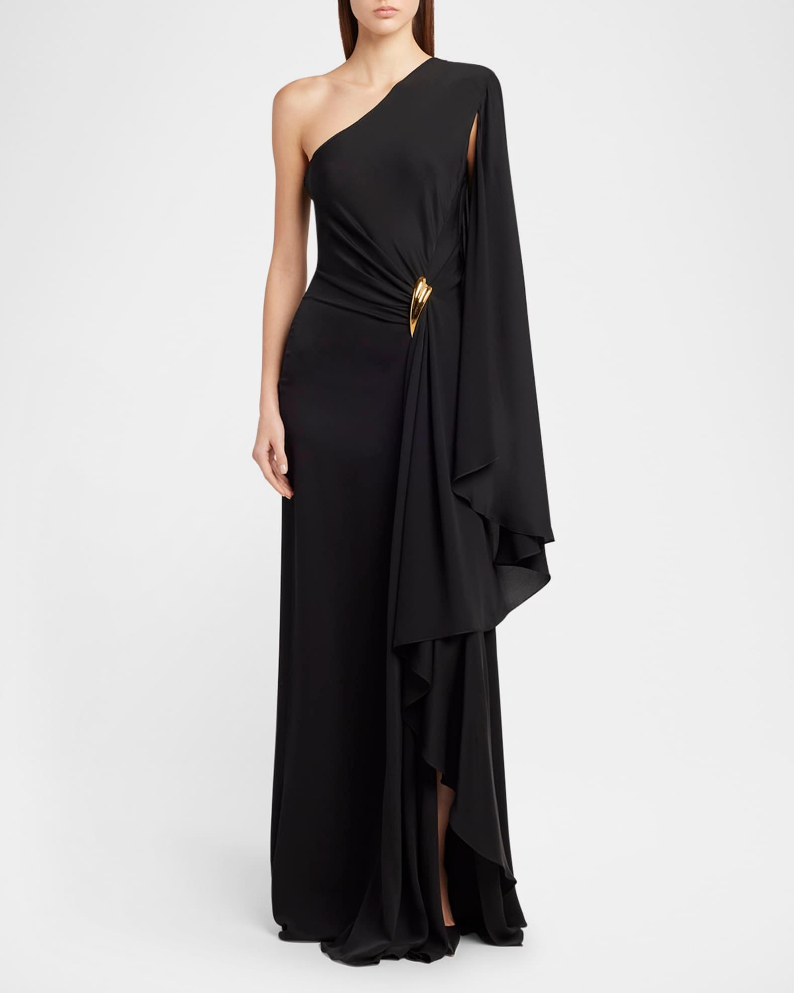 One-Shoulder Light Silk Evening Gown Product Image