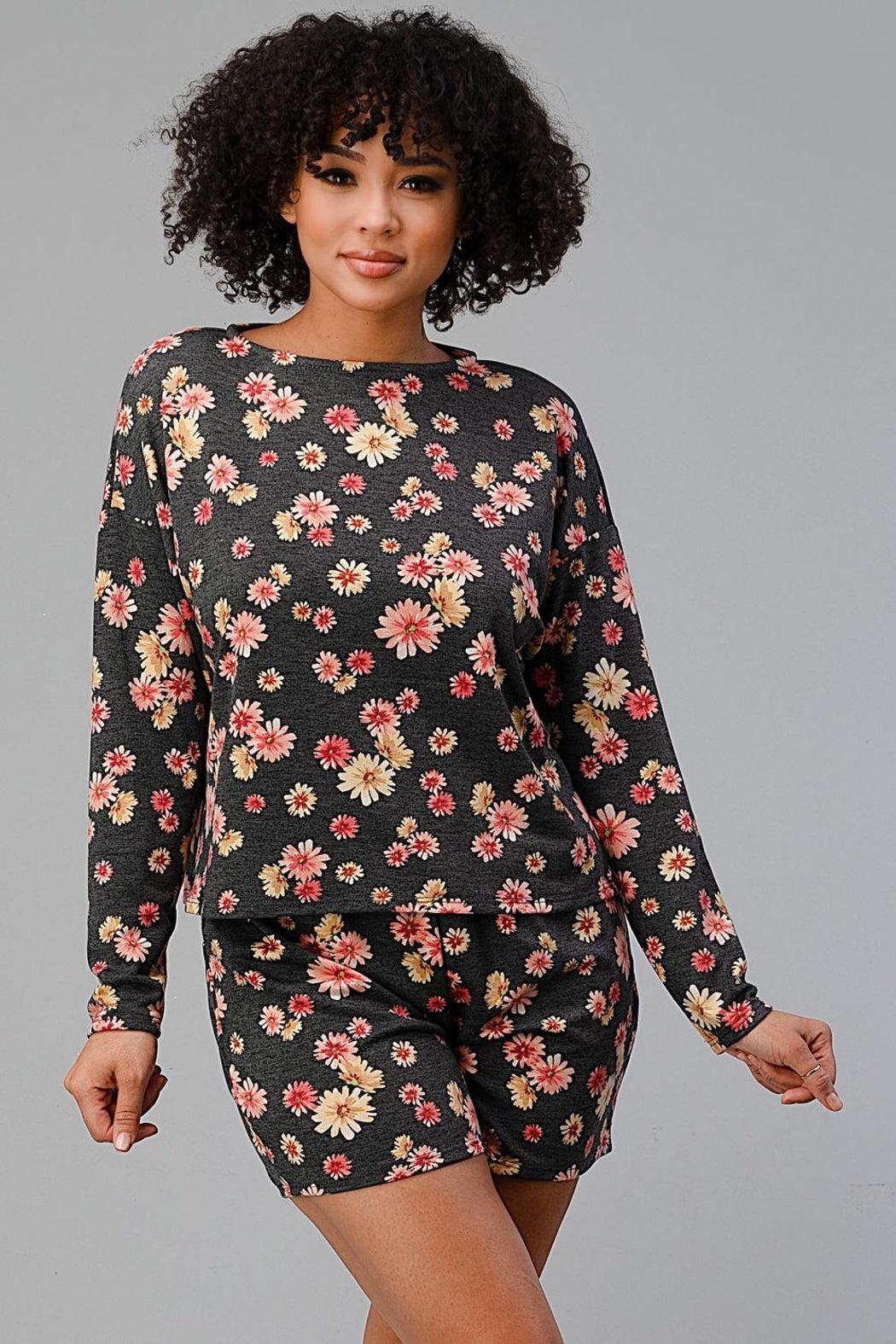 French Terry Daisy Floral Short Pj Pajama Set Product Image