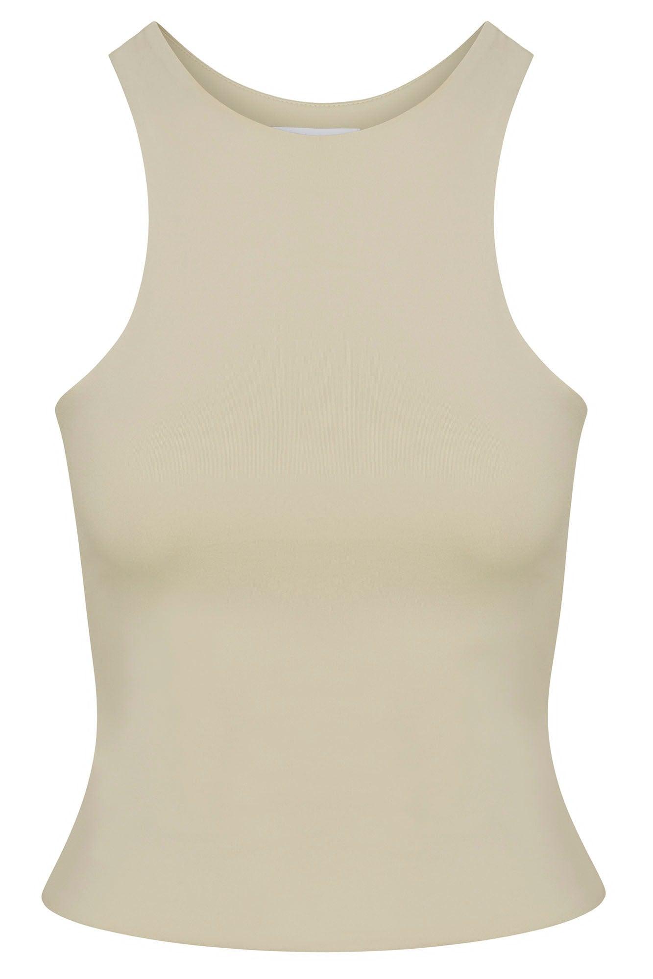Contour Double Lined High Neck Tank Top - Stone Female Product Image