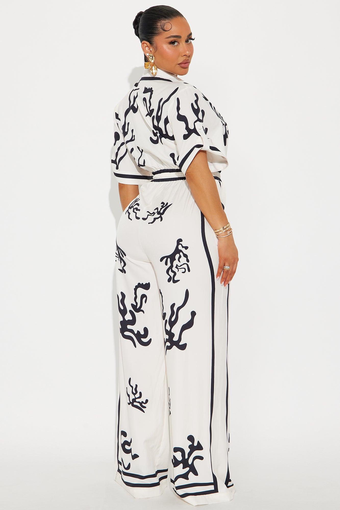 Picture This Wide Leg Satin Jumpsuit - White/combo Product Image