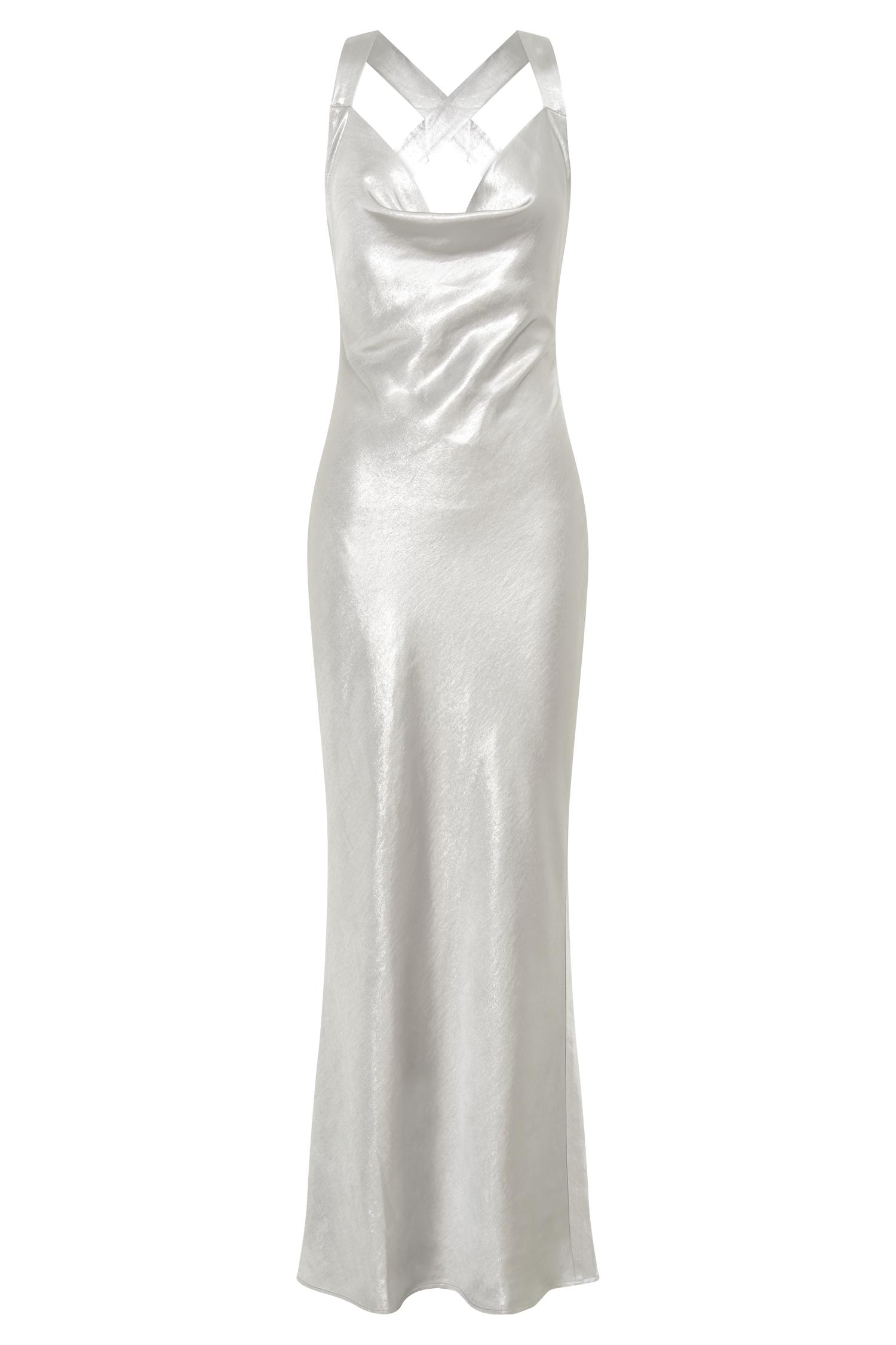 Caellie Satin Cowl Maxi Dress - Silver Product Image