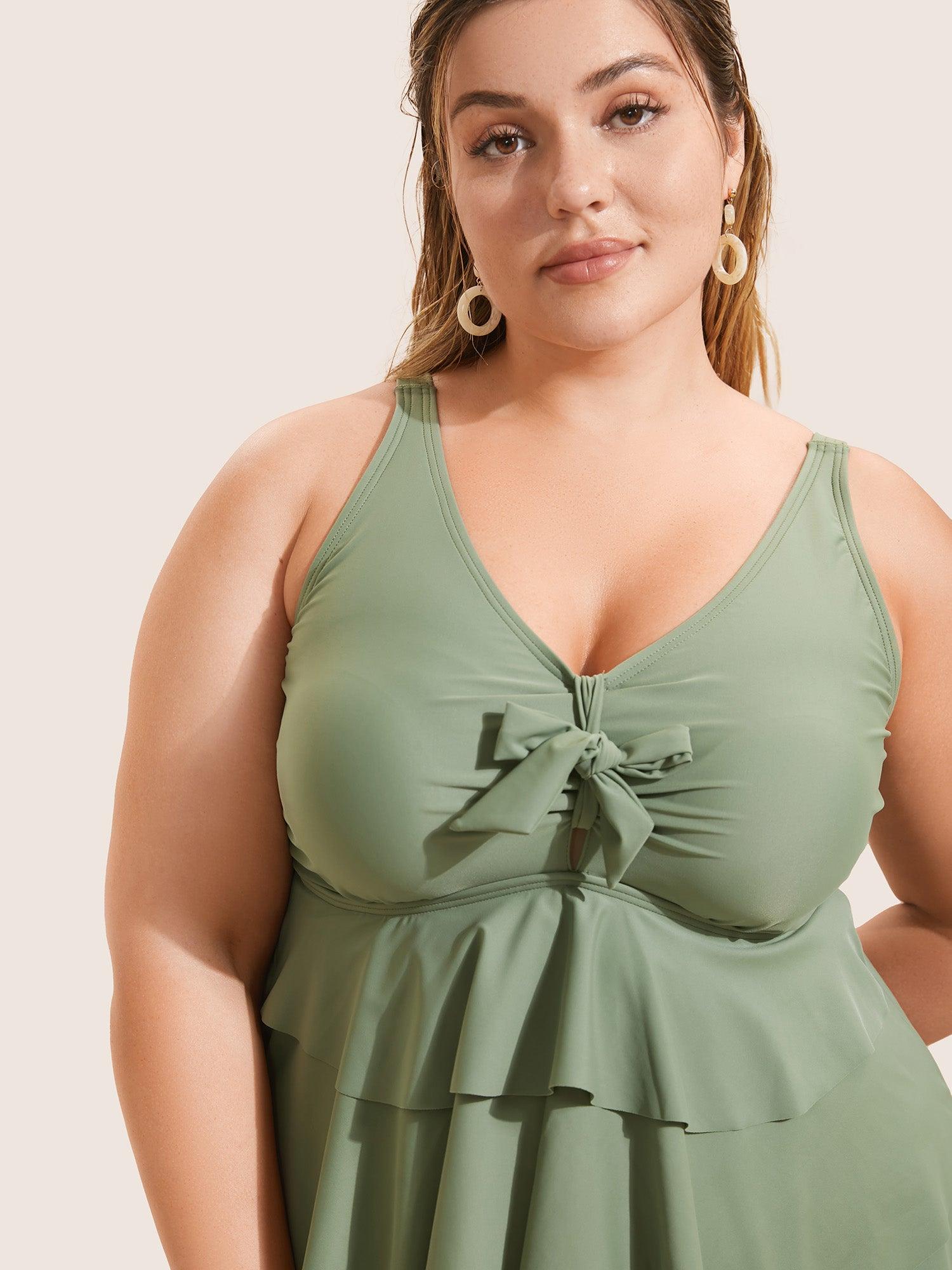 Knotted Front Ruffle Tiered Tankini Top Female Product Image