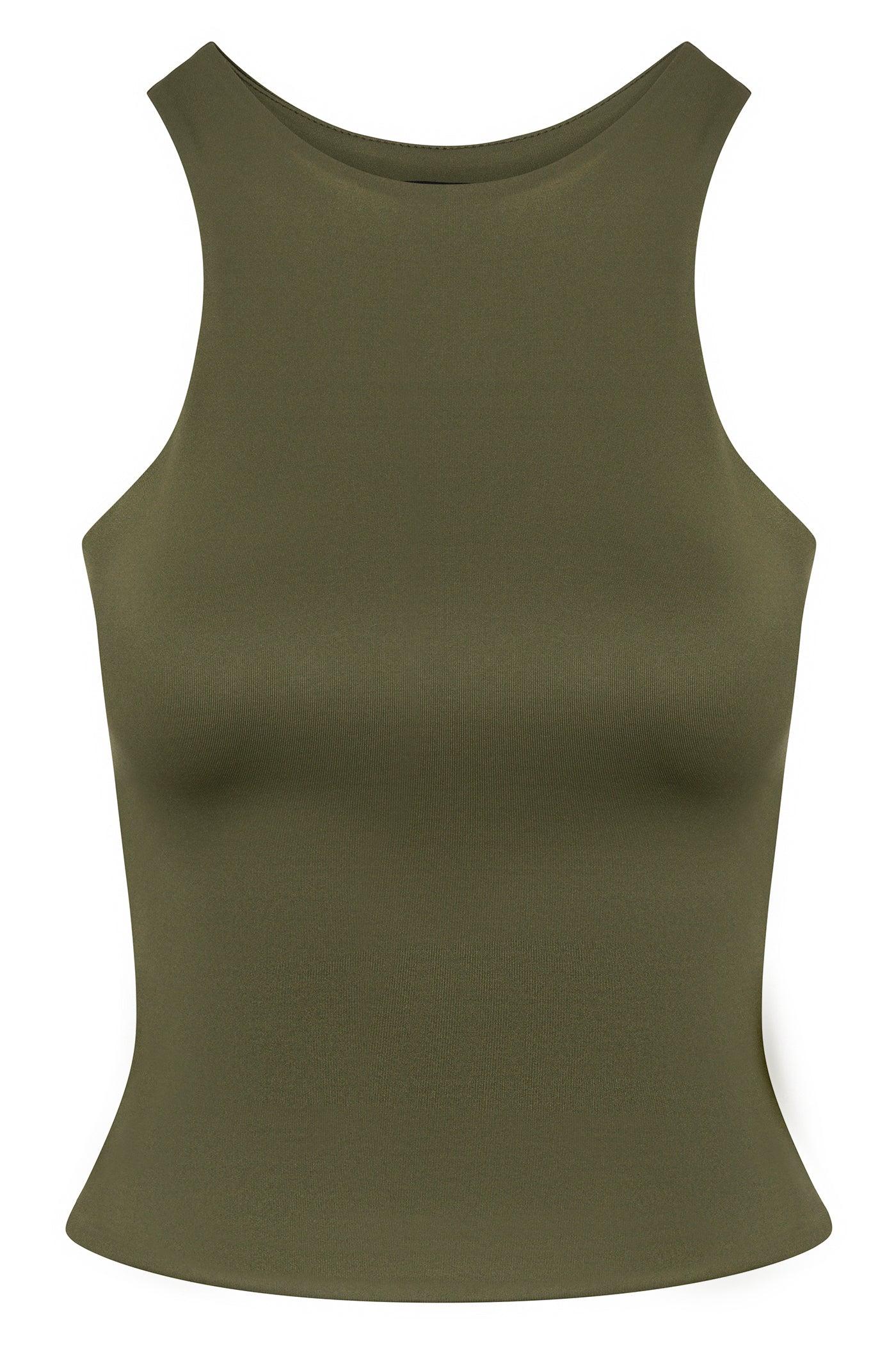 Contour Double Lined High Neck Tank Top - Military Green Female Product Image
