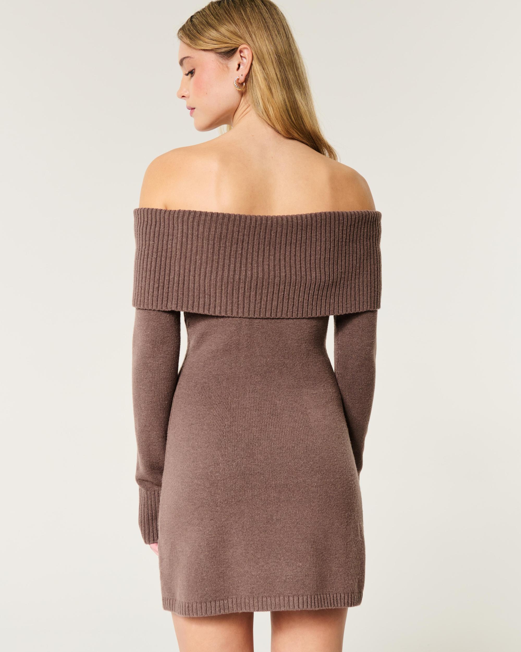 Off-the-Shoulder Skater Sweater Dress Product Image