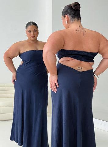 Yahir Strapless Maxi Dress Navy Curve Product Image