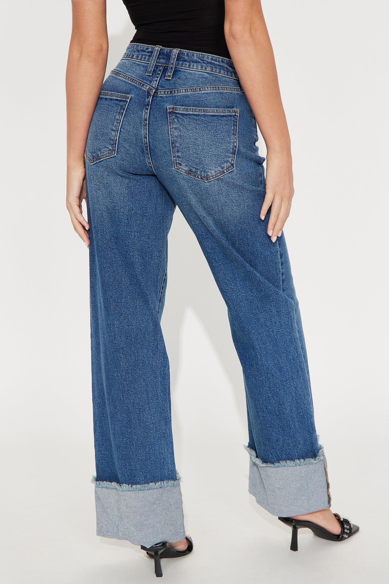 All The While Cuffed Wide Leg Jeans - Medium Wash Product Image