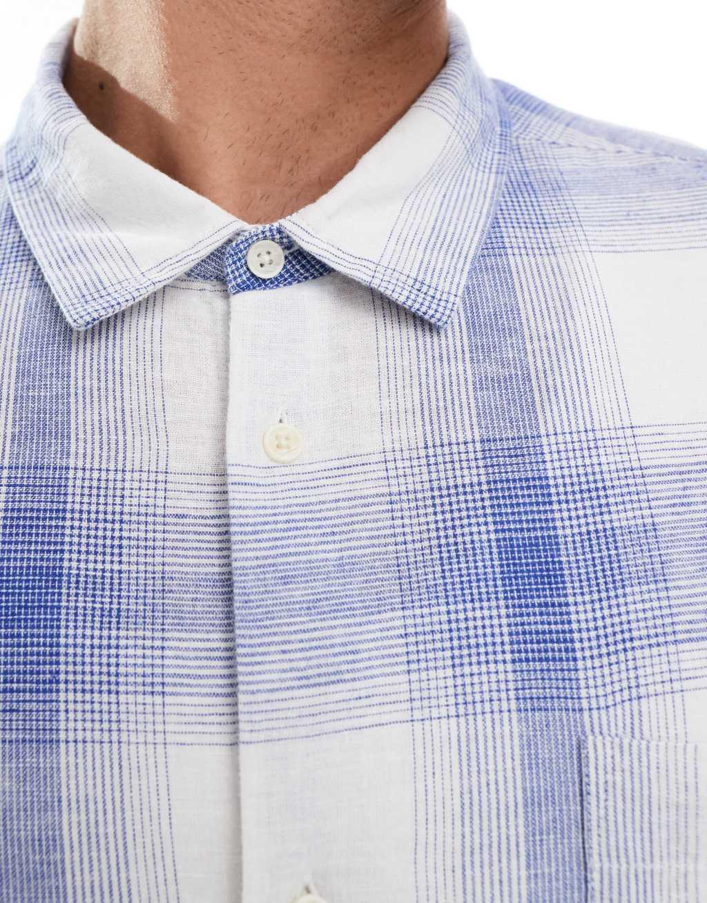 ASOS DESIGN boxy linen blend regular shirt with patch pocket in blue and white Product Image