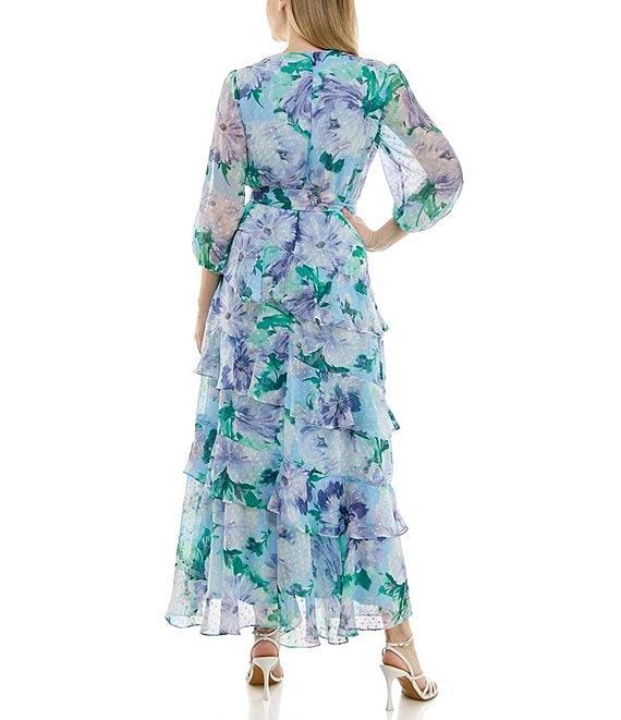 Moda Tara 3/4 Sleeve Floral Print Chiffon Faux Wrap Maxi Dress Product Image