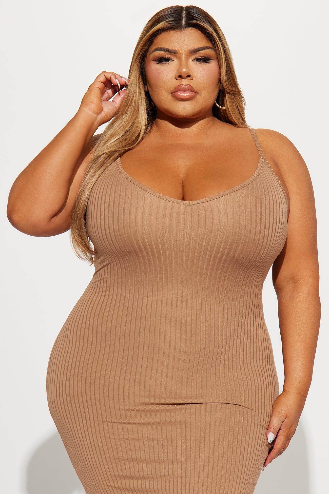 Brenda Ribbed Midi Dress - Taupe Product Image