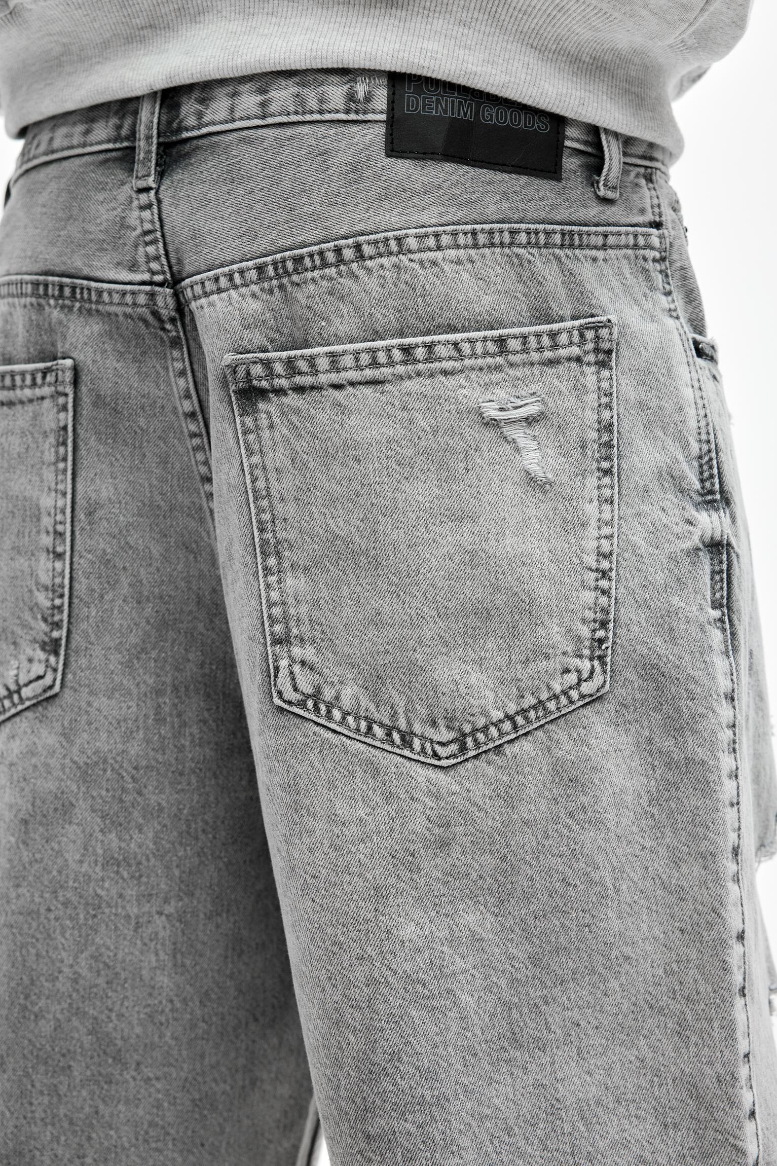 Ripped straight fit denim Bermuda shorts Product Image