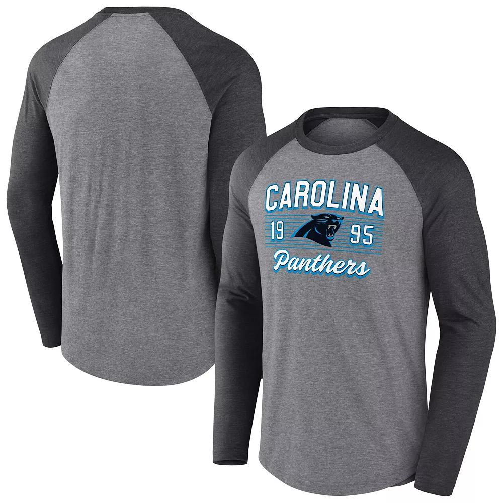 Men's Fanatics  Heather Gray/Heather Charcoal Carolina Panthers Weekend Casual Raglan Tri-Blend Long Sleeve T-Shirt, Size: 3XL, Grey Product Image