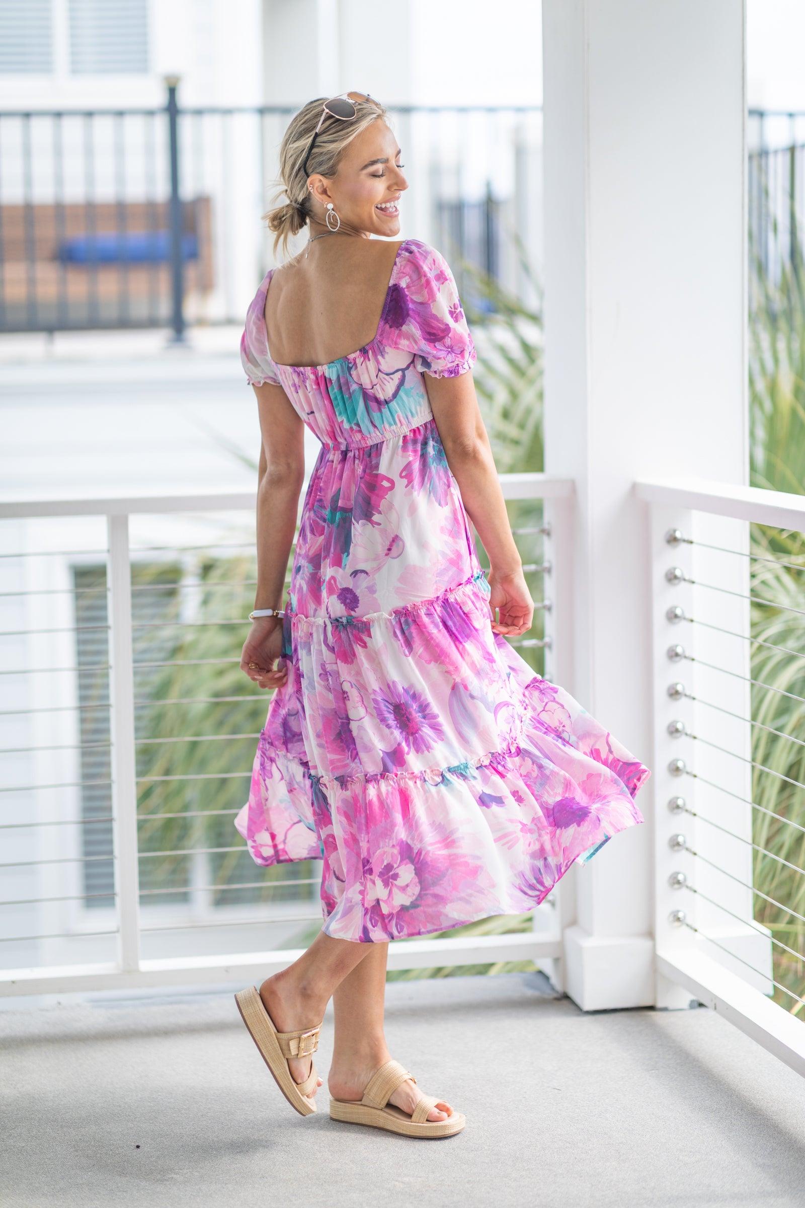 Floral Print Chiffon Midi Dress Product Image