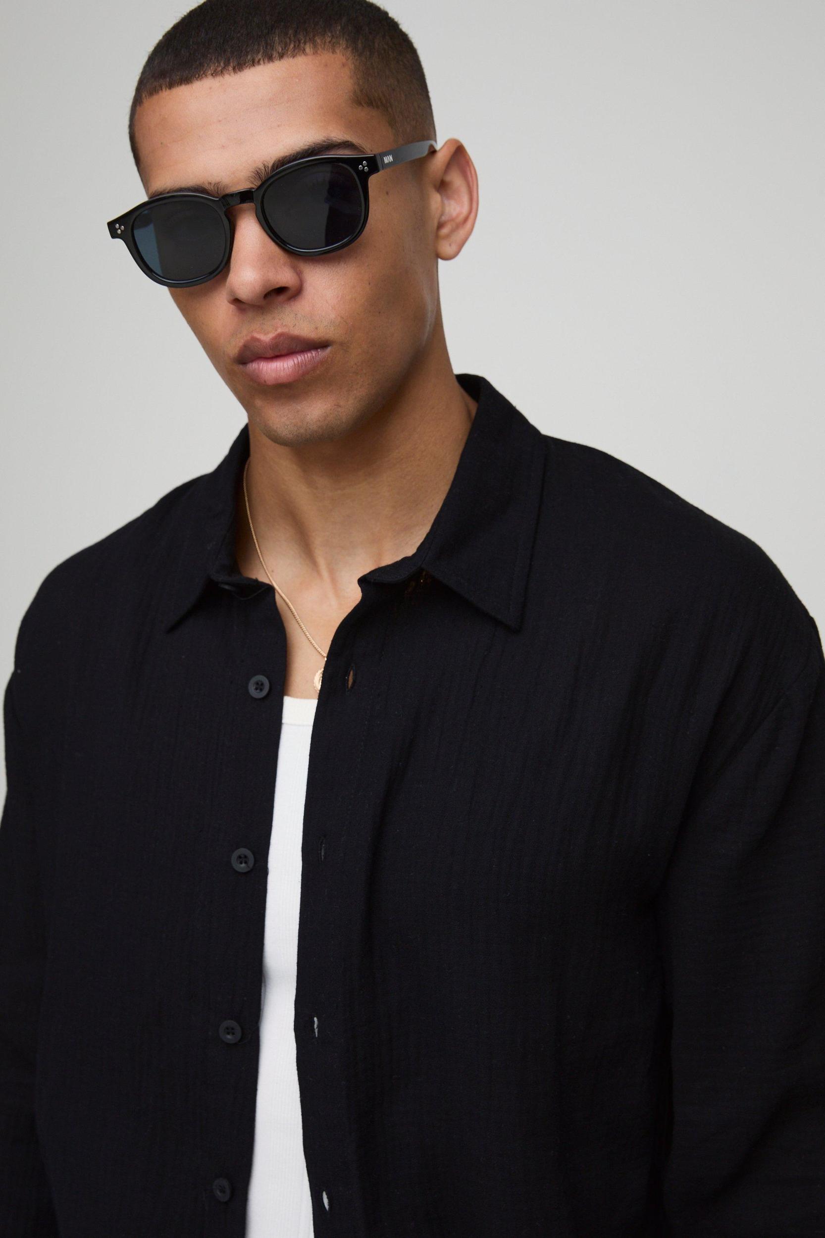 Oversized Collared Long Sleeve Cheesecloth Shirt | boohooMAN USA Product Image