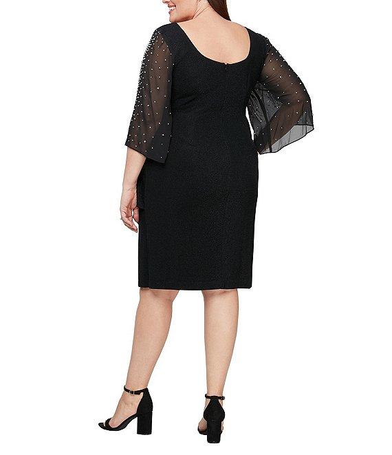 Alex Evenings Plus Size Round Neck 3/4 Sleeve Embellished Illusion Ruffle Sheath Dress Product Image
