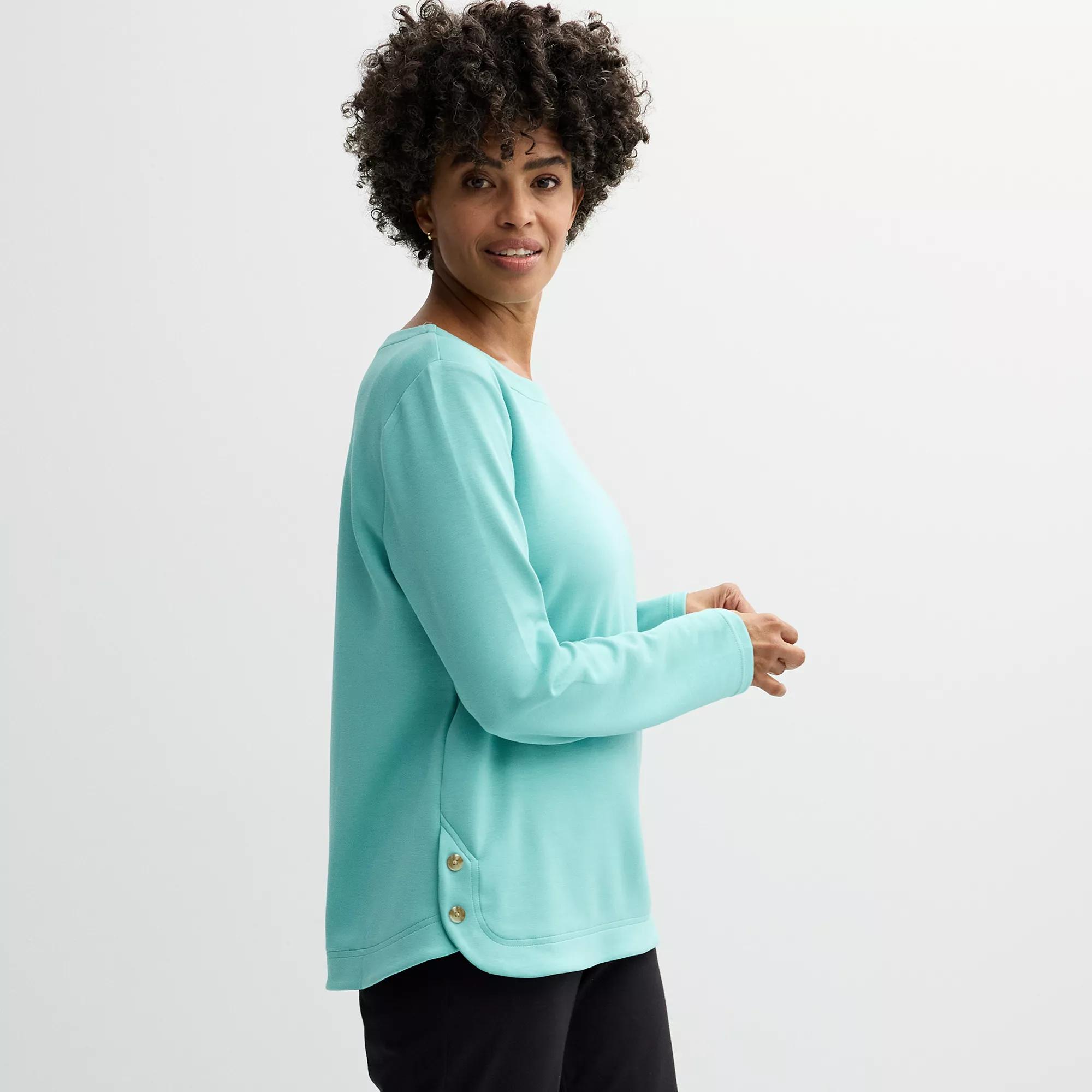 Women's Croft & Barrow® Button Detail Sweatshirt, Size: Small, Blue Teal Product Image