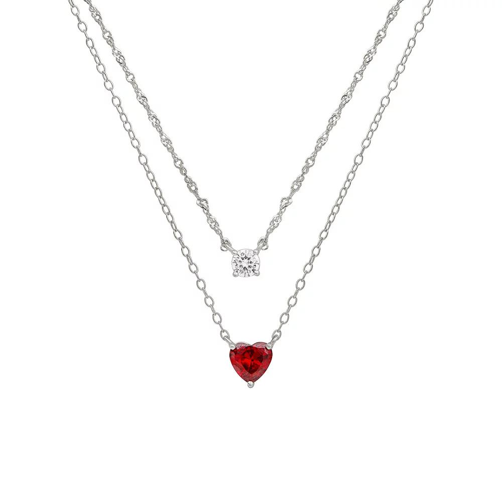 PRIMROSE Sterling Silver Red Cubic Zirconia Heart Double Strand Necklace, Women's, Size: 6MM, Sterling And Red Product Image