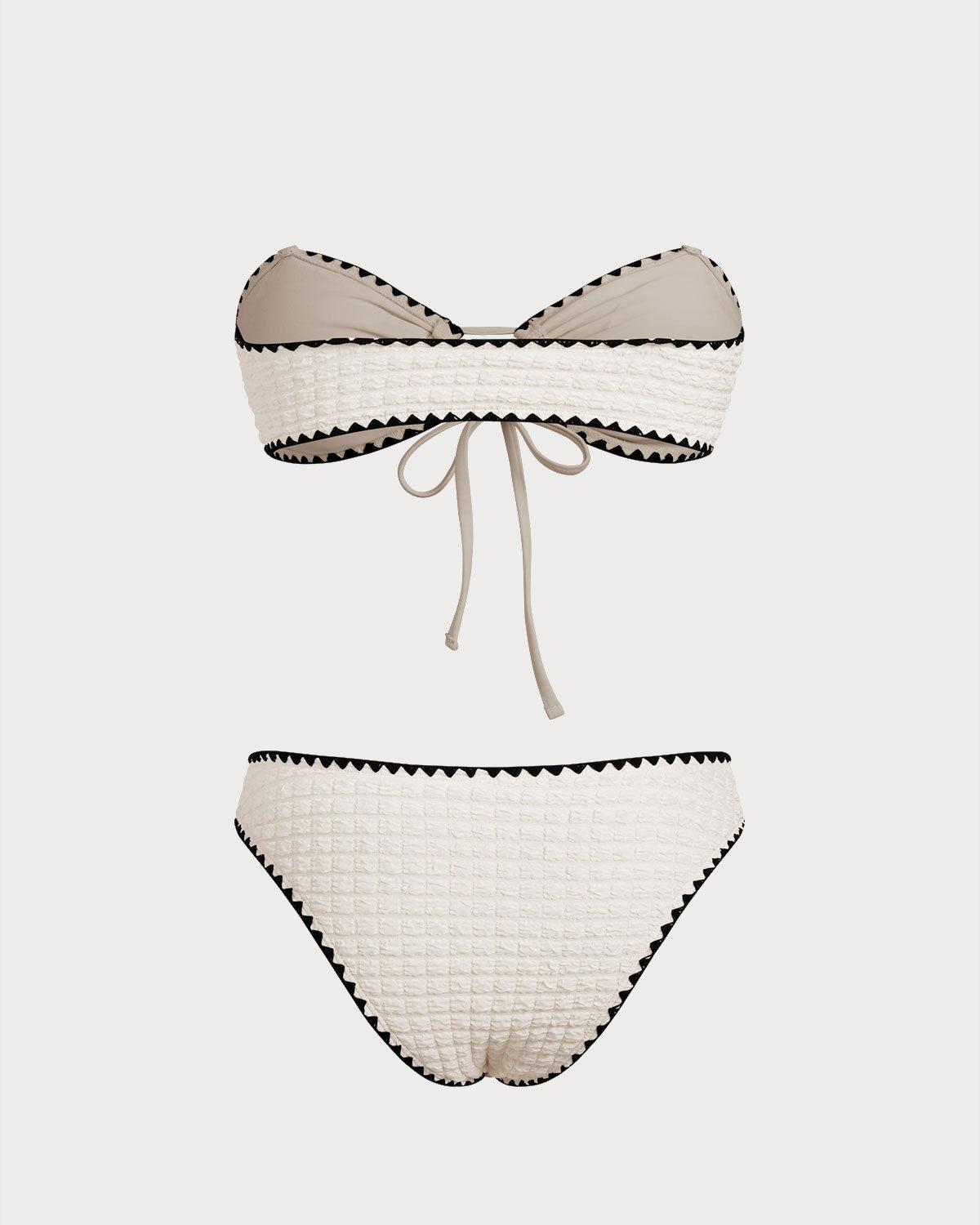 White Contrasting Bandeau Bikini Set Product Image