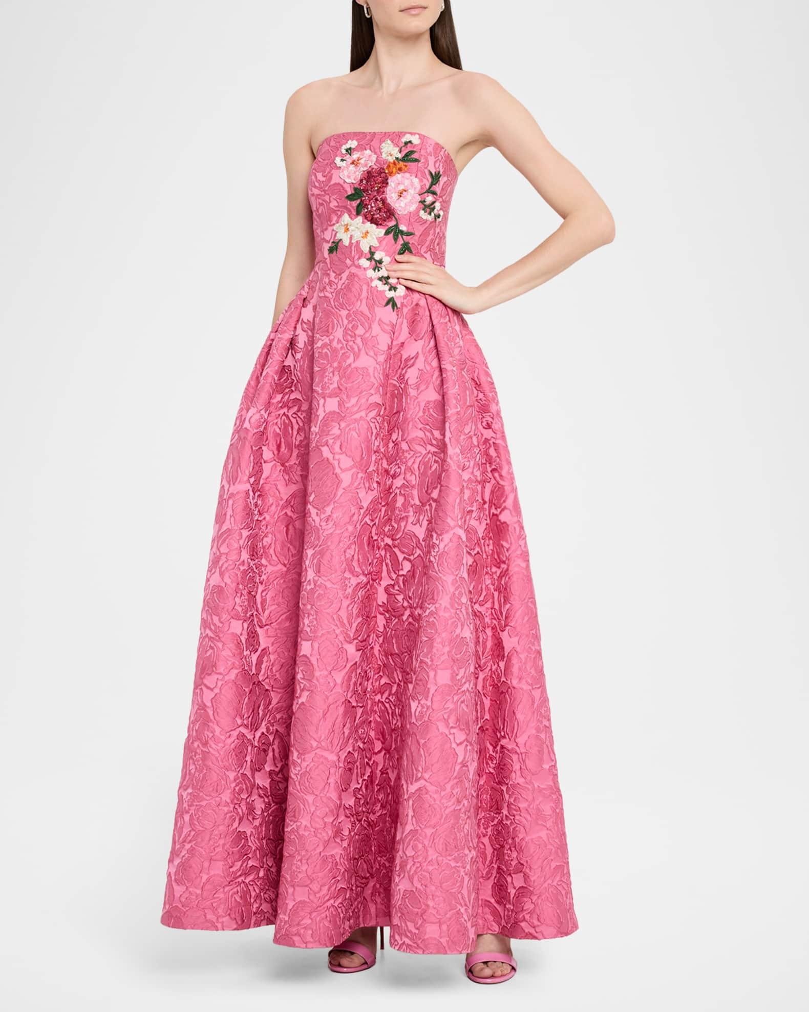 Belle Embroidered Floral Jacquard Gown Product Image