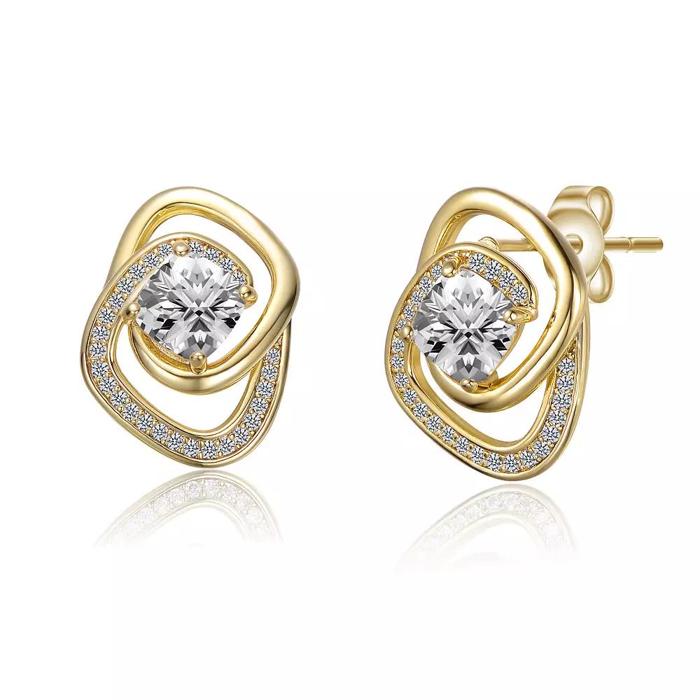14k Gold Plated Cubic Zirconia Double Love Knot Stud Earrings, Womens, Gold Tone Product Image