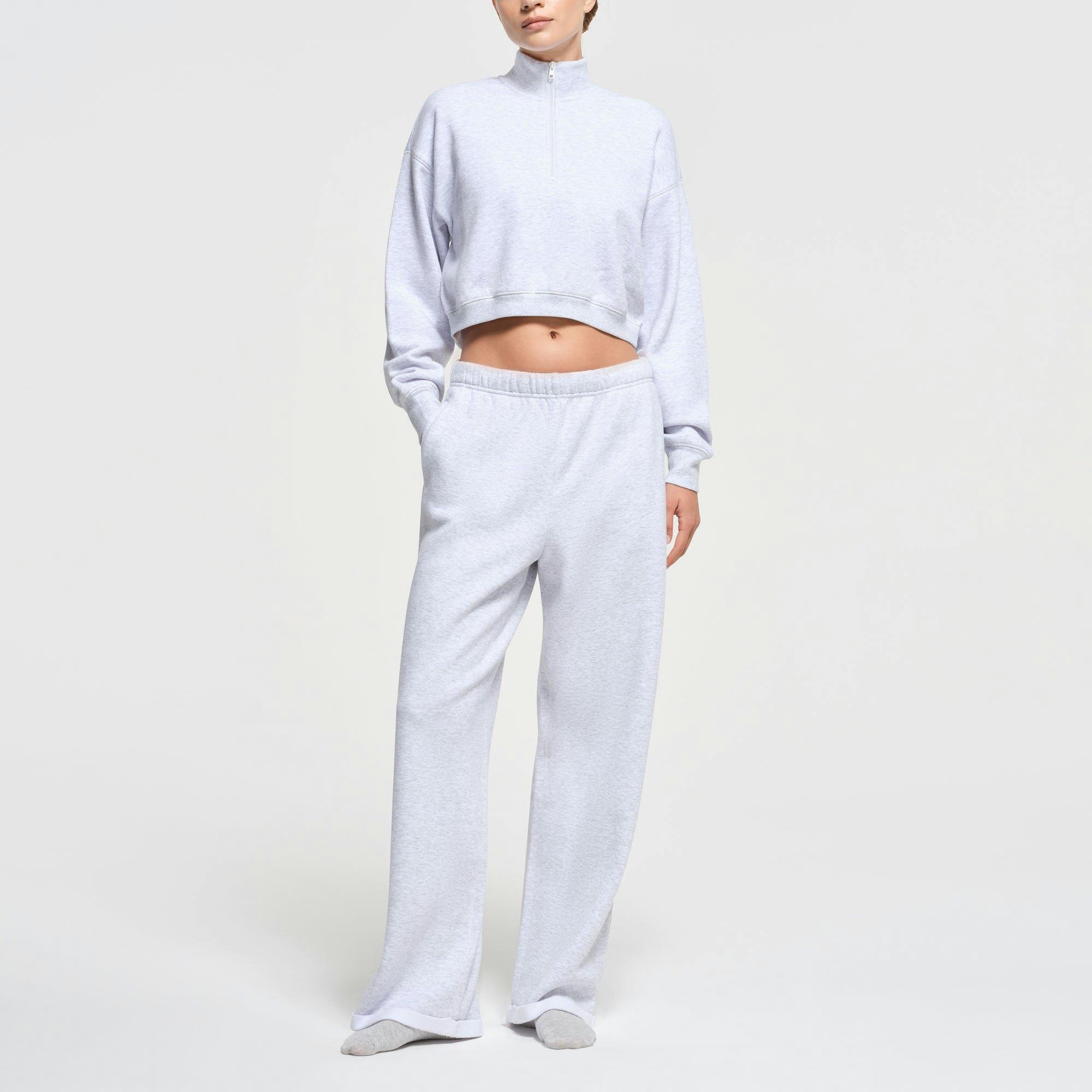 COTTON FLEECE CROPPED HALF ZIP PULLOVER | LIGHT HEATHER GREY Product Image