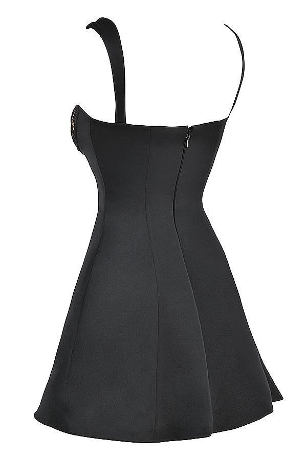 Adriana  black satin and lace mini dress Product Image
