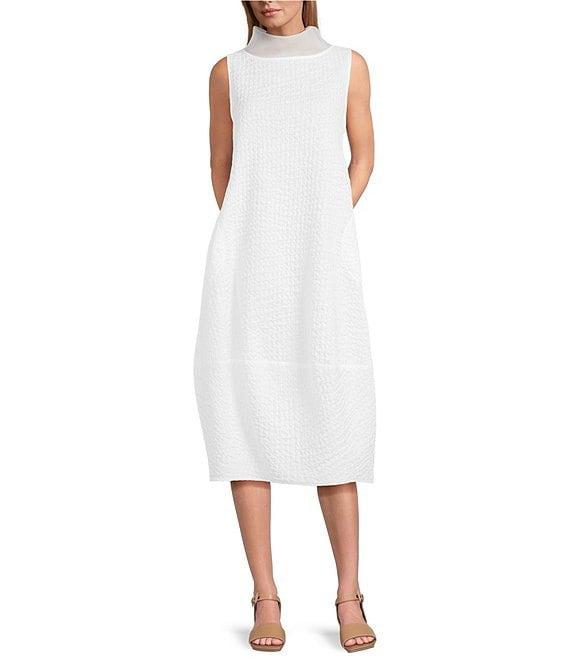 IC Collection Sleeveless Sheer Organza Funnel Neck Balloon Waistless Midi Dress Product Image