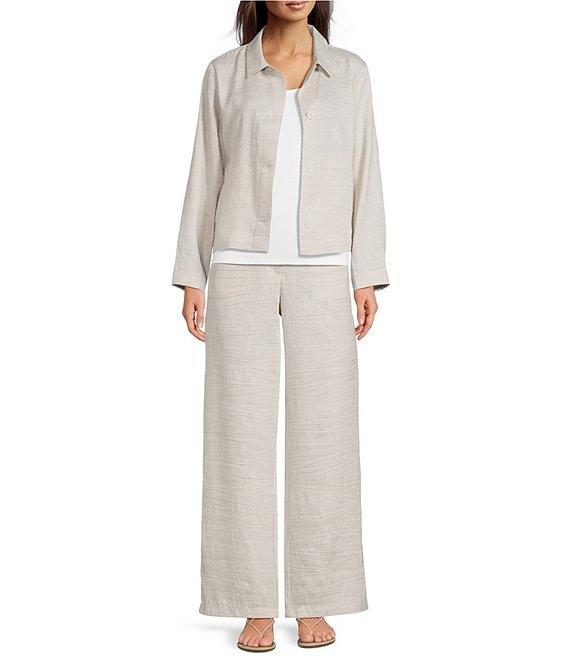 Eileen Fisher Petite Size Organic Linen Blend Striped Sheen High Waisted Wide Leg Trousers Product Image