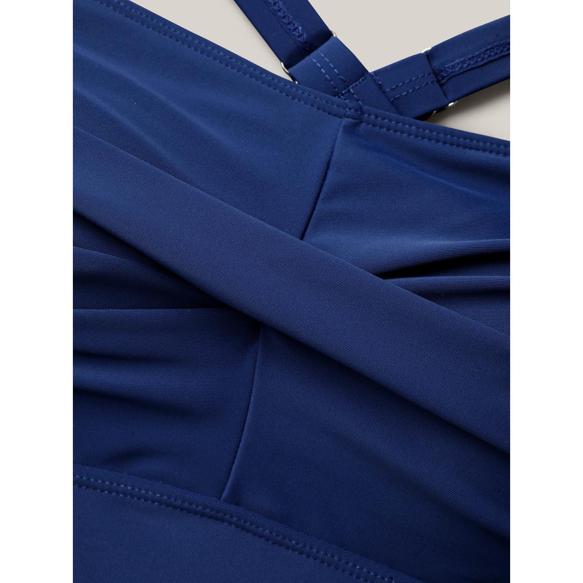 Plus Size Tropical Print Mesh Twist Front Swim Dress Women's Swimwear Indigo Beach Skinny Heart neckline High stretch Curve Swim Dresses BloomChic 28/5X Product Image