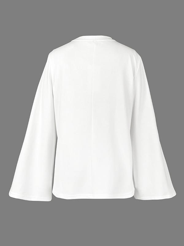 Flared Sleeves Long Sleeves Flower Print Round-neck T-Shirts Tops Product Image