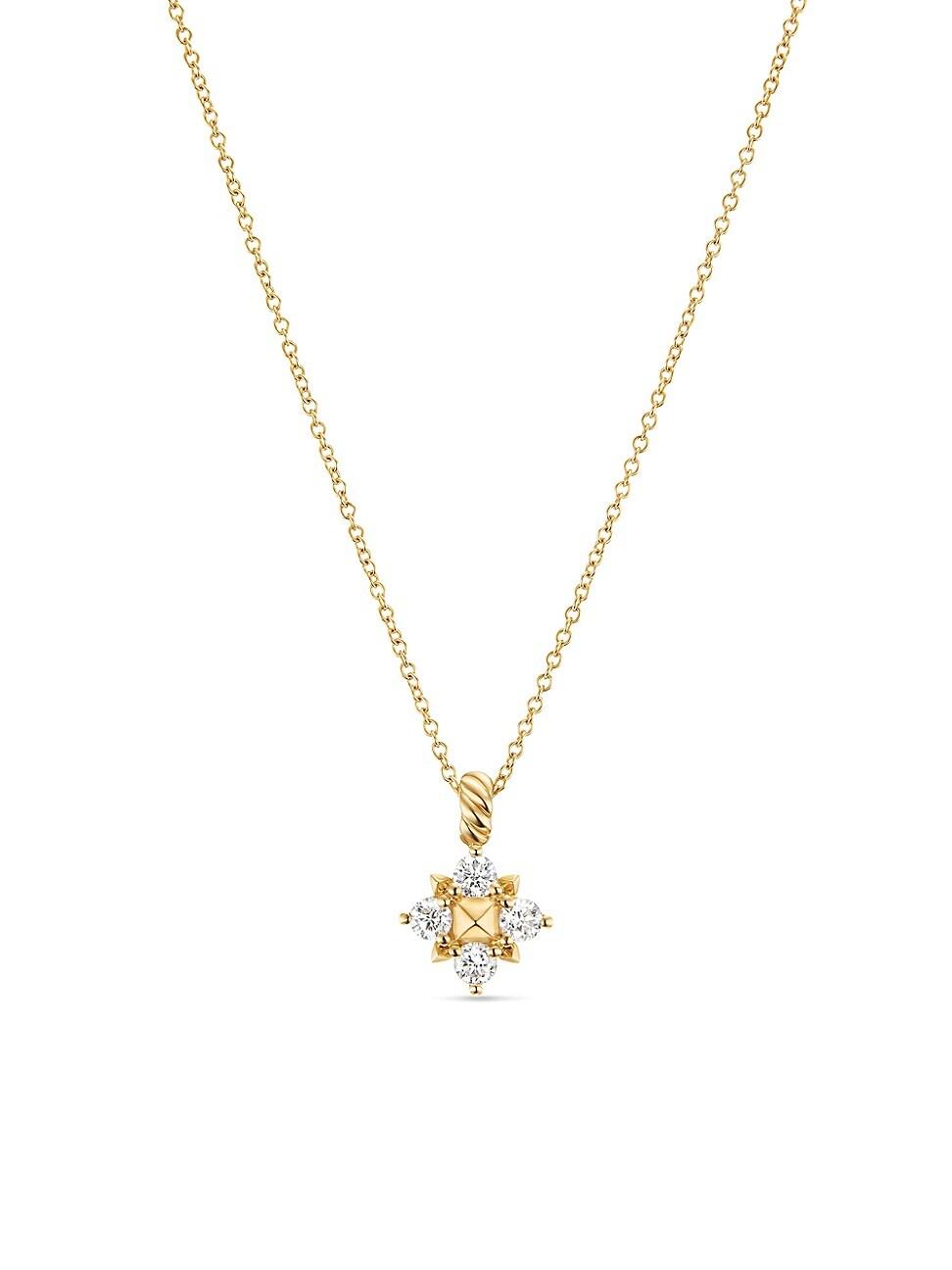 Womens Petite Modern Renaissance Pyramid Pendant Necklace in 18K Yellow Gold with Diamonds, 8.1MM Product Image