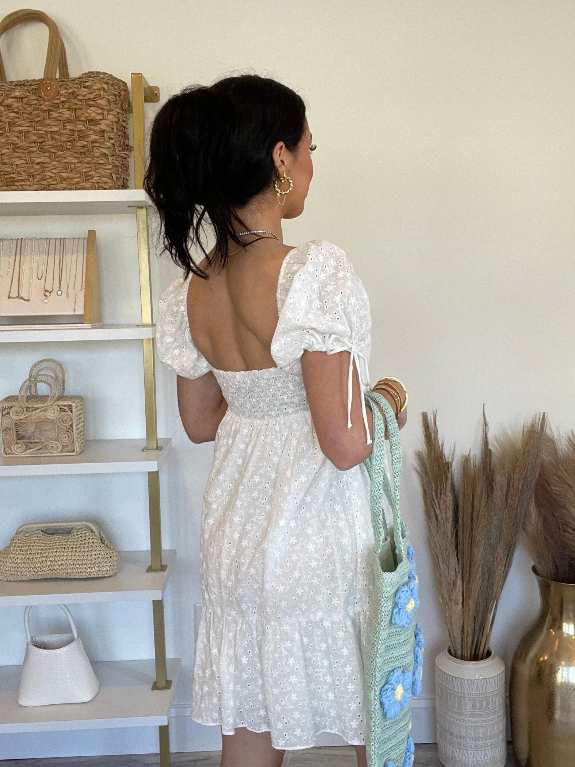 FINAL SALE Bardot Eyelet Babydoll Dress | White Product Image