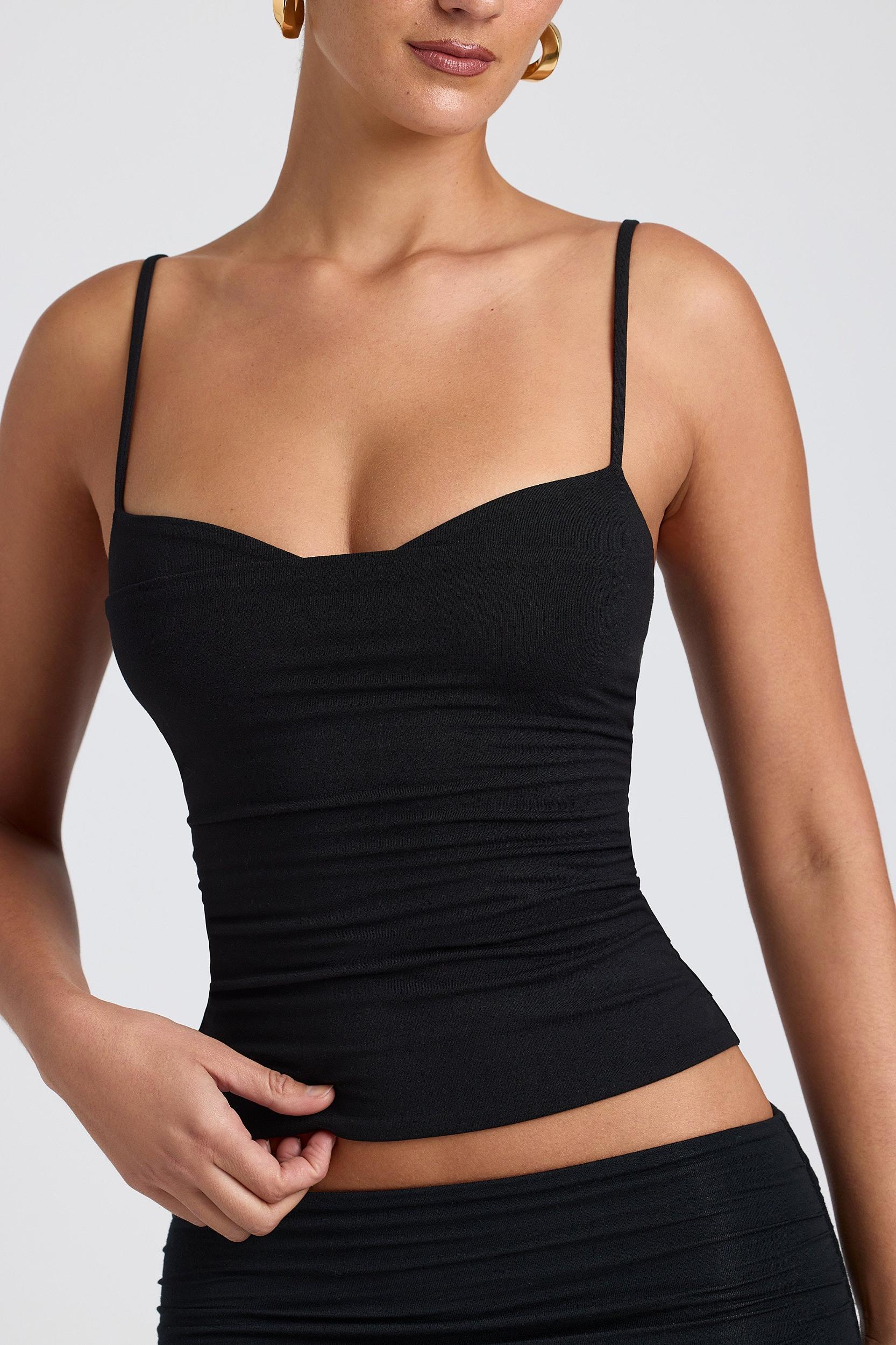 Modal Ruched Layered Tank Top in Black Product Image
