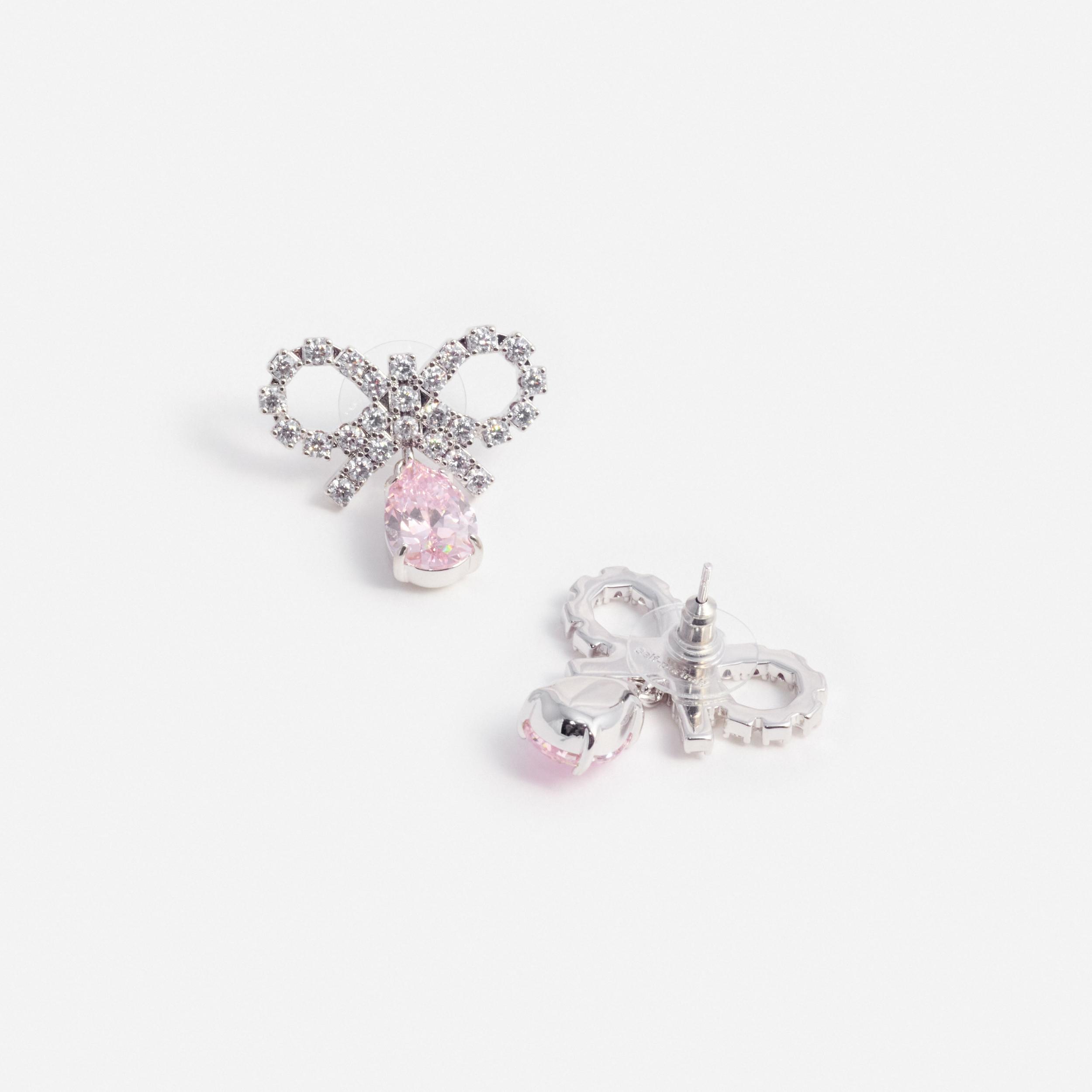 Micro Bow Pink Droplet Earrings Product Image