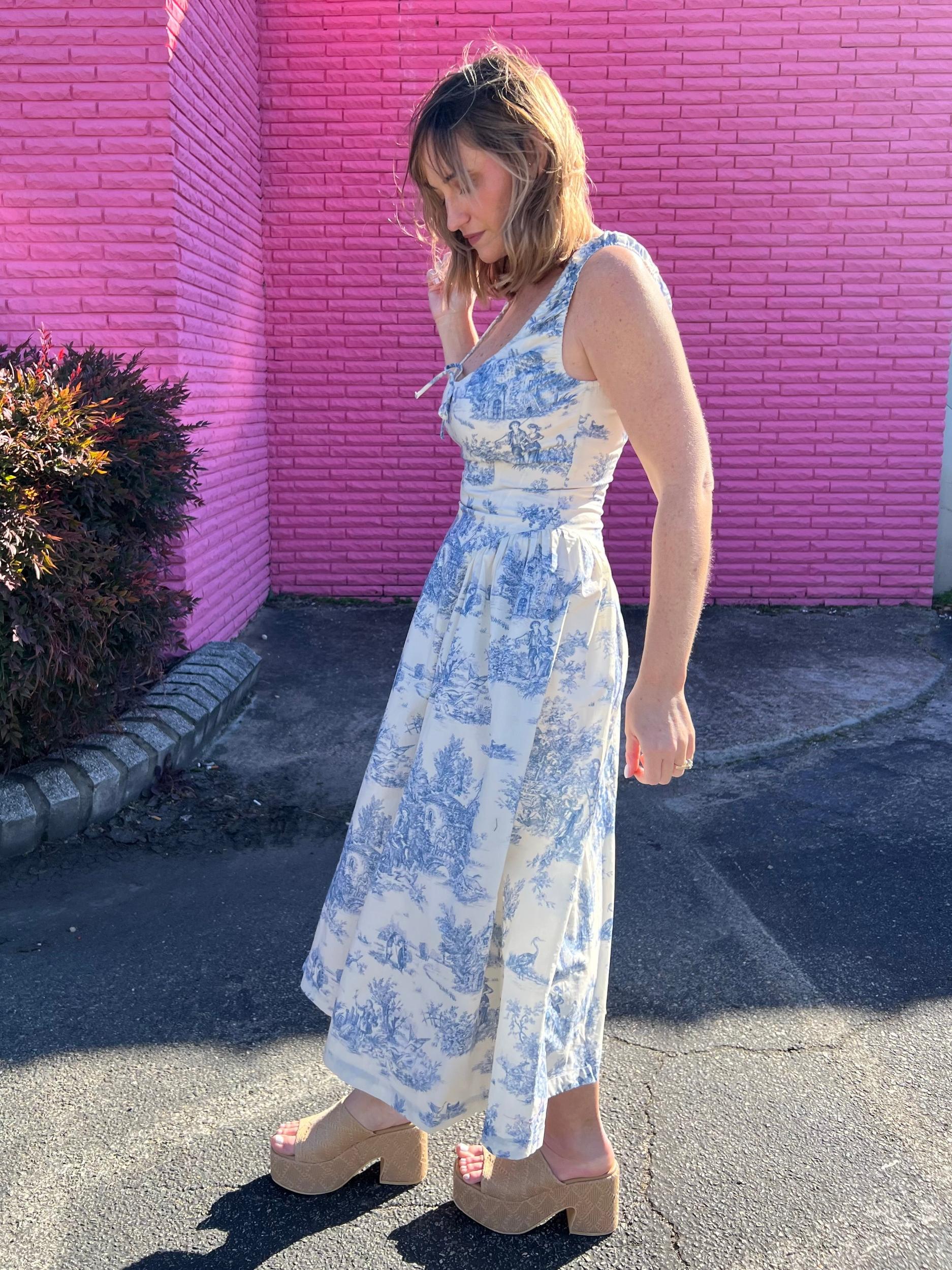 French Cottage Toile Print Midi Dress Product Image