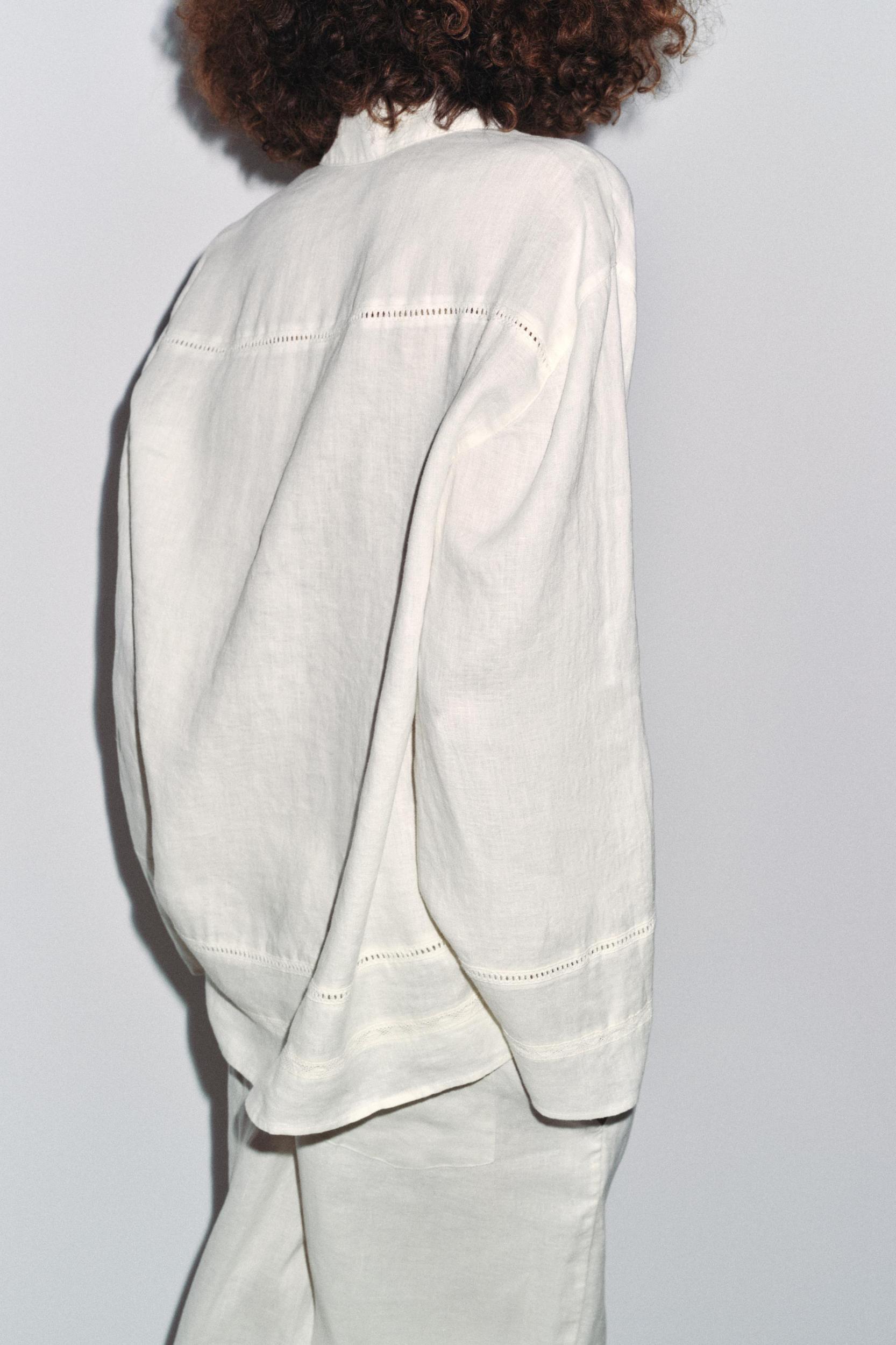 100% LINEN LACE TRIM SHIRT ZW COLLECTION Product Image