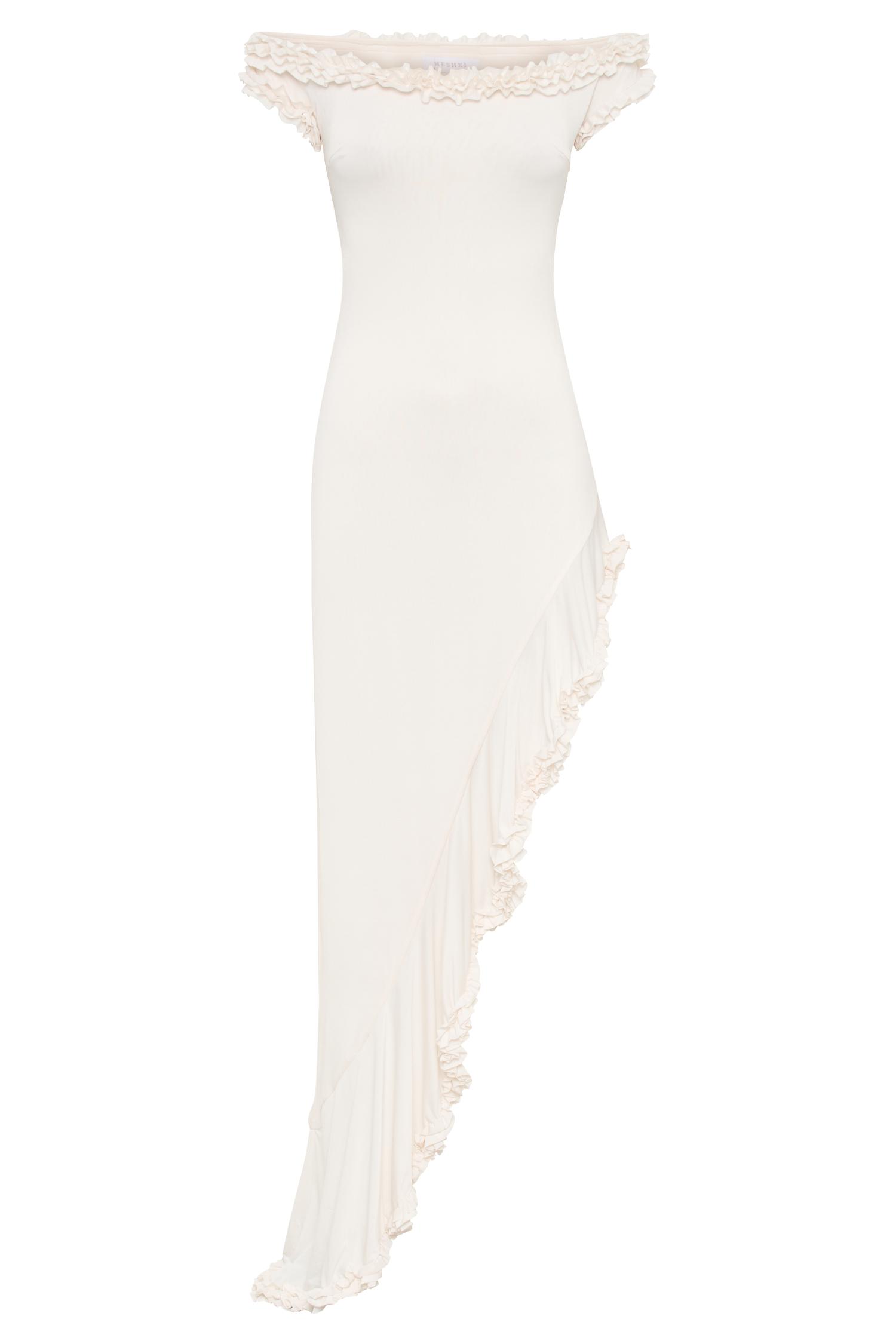 Arielle Off Shoulder Ruffle Midi Dress - Ivory Product Image